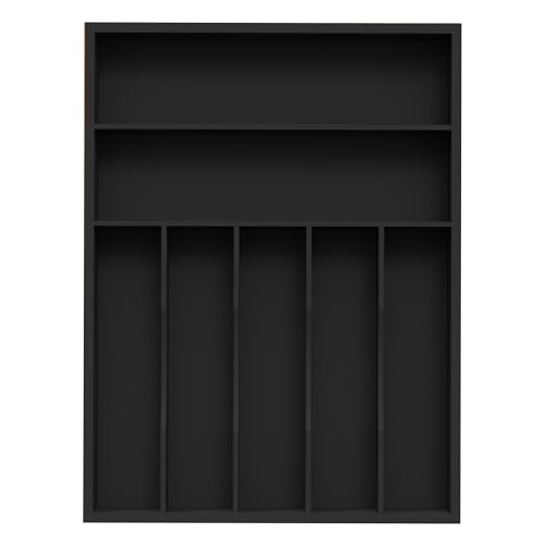 Unibambou Sliverware Organizer, Bamboo Kitchen Drawer Organizer, Flatware Organizer Tray Holder for Sliverware, Utensil & Cutlery (Black, 7 Slots) - color: Black, size: Large 12.5x16.5 Inch
