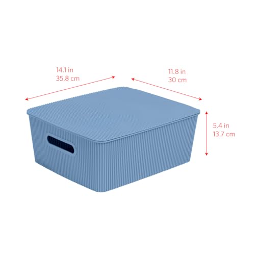 Glad Storage Baskets with Lids - Set of 4 Stackable Plastic Boxes with Handles - Decorative Shelf Organizer Bins for Bathroom and Closet, Blue, 3.1 Gallons - color: Blue, size: 3.1 Gallon