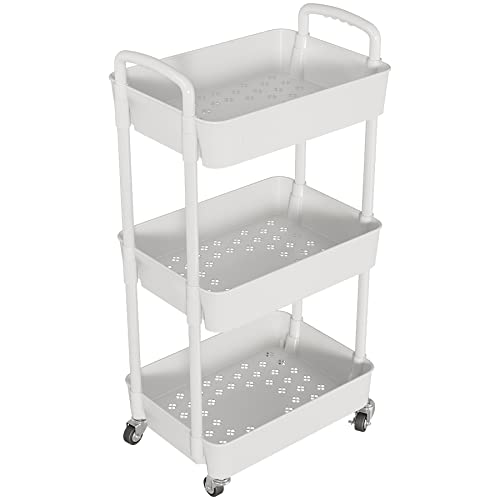 Laiensia 3-Tier Rolling Cart with Wheels,Multifunction Utility Storage Carts, Kitchen Storage Organizer,Mobile Shelving Unit for Bathroom,Laundry,with Classified Stickers,White - color: White, size: 3-Tier