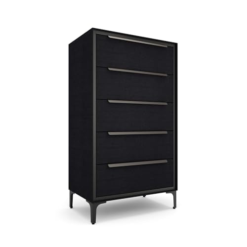 tinge Naima Premium Fabric Dresser - Strong Metal Frame, 5 Spacious Sag-Proof Drawers with Sleek Metal Handles - Premium & Durable Storage Solution for Your Home (Black) - color: Midnight Black, size: 14"D x 23.5"W x 41.8"H (5 Drawers)
