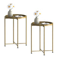 Garden 4 you Small Side Table, Gold Mini Round End Table, Black Tray Table with Metal Frame, Modern Nightstand for Living Room, Bedroom, Patio, Small Space, 2pcs - color: Gold, size: 2 PCS