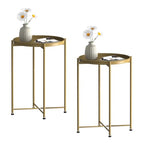 Garden 4 you Small Side Table, Gold Mini Round End Table, Black Tray Table with Metal Frame, Modern Nightstand for Living Room, Bedroom, Patio, Small Space, 2pcs - color: Gold, size: 2 PCS