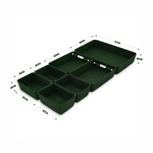 Welaxy Drawer organizers trays felt storage bins drawers dividers organizer boxes for office home interior cozy decor gifts pack 7-piece (Forest Green) - color: Forest Green