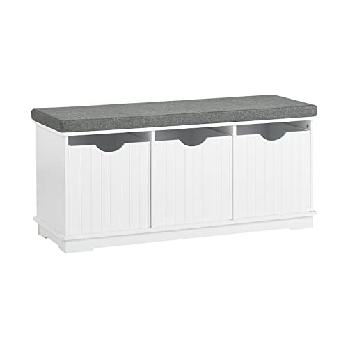Haotian White Storage Bench with Drawers & Padded Seat Cushion, Hallway Shoe Cabinet Shoe Bench, FSR30-W
