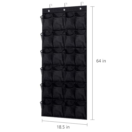 Over The Door Shoe Organizer with 24 Large Breathable Mesh Pockets, Space-Saving Hanging Storage Holder for Shoes & Accessories, Adjustable Hooks for Hanging Door Shoe Holder Rack(Black)