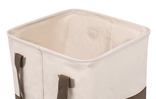 BIRDROCK HOME Square Cloth Laundry Hamper with Handles - Dirty Clothes Sorter - Easy Storage - Foldable - Brown and White Canvas - color: Brown