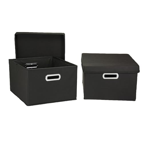 Household Essentials Fabric Storage Boxes with Lids and Handles, Black - color: Black, size: 2 Count