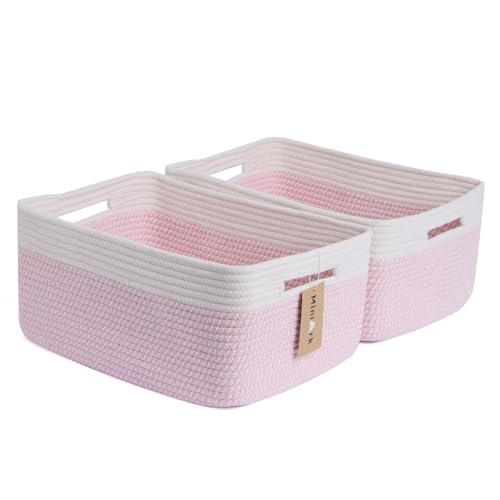 MiniArk Large Storage Baskets for Shelves, Closet Organizers Bins for Clothes Blanket Towels, Baby Nursery, Toy Baskets Box, Woven Rope Baskets, 17 x 13 x 7.5”, 2 Packs Woven Pink - color: Woven Pink, size: 2pcs-L17×W13×H7.5"