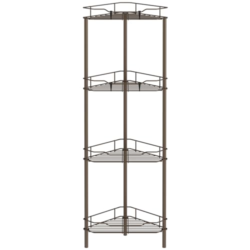 HuggieGems 4 Tier Floor Standing Corner Shower Caddy Organizer Shelf with Hooks, Bathroom Shelves Stand Rack, Bronze - color: Bronze, size: 4 Tier