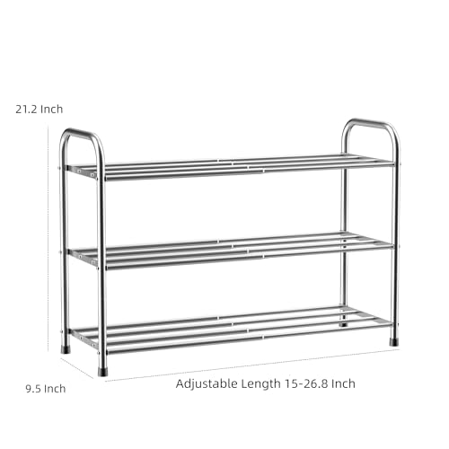 3 Tier Expandable Shoe Rack for Closet, Stainless Steel Shoe Shelf, Strong Weight Capacity Shoes Organizer, Easy to Install and Saving Space Standing Shelf with Sturdy Frame(3 Tier) - size: 3 Tier