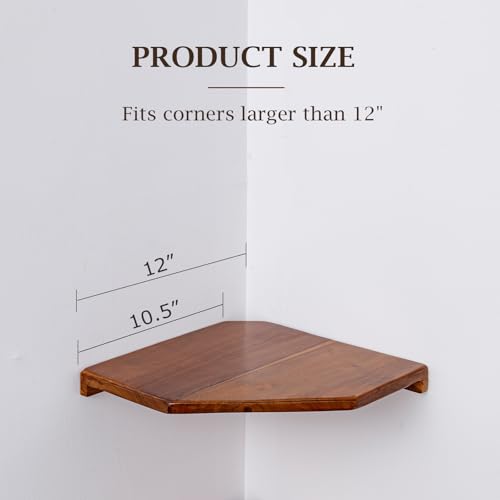 2 Pcs Floating Corner Shelves for Bathroom, Kitchen or Living Room Decor, Wooden Wall Mounted Shelves, Natual Teak