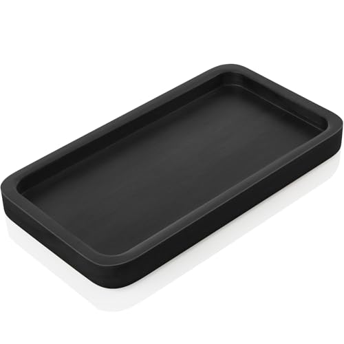 ALELION 8" Bathroom Vanity Tray for Counter - Wood Tray for Dresser Tops Perfume Jewelry Candle Key Catchall - Black Kitchen Countertop Organizer for Soap Dispenser and Sponge Holder - color: Black, size: 4.2" x 0.8" x 8"