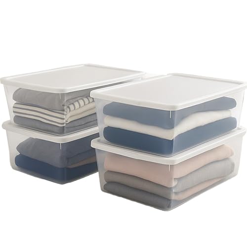 HOMZ 4-Pack Snaplock, Small Clear Plastic Storage Organizer Bins w/Lids, 12 Quart, White - Stackable Container Boxes for Bedroom, Bathroom, Garage, and Office Organization - color: White Lid, size: 12 QT (4 Pack)