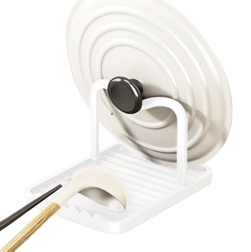 Anti-Rust Metal Spoon Rest with Lid Holder, Heat-Resistant Pot Lid Rest, Multifunctional Spatula Holder While Cooking for Stovetop and Kitchen Counter – White - color: White
