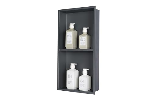 No Tile Ready Gunmetal Shower Niche,Stainless Steel Shower Wall Niche Inserts(Gery, 24 * 12 in) - color: Grey, size: 24 * 12 in