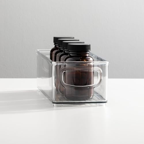 mDesign Plastic Bathroom Storage Container Bins w/ Handles - Closet, Cabinet, Vanity, Cupboard Shelf Organization, Hair Tools Accessory Organizer - Ligne Collection; Clear, 10x4x3 (Pack of 2) - size: 10 x 4 x 3 (Pack of 2)