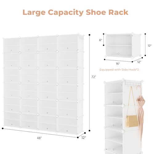 Shoe Rack Organizer 12 Tier Shoe Storage Cabinet with Door 96 Pair Tall Shoes Rack Expandable Free Standing Sturdy Plastic Easy Assembly Shoes Shelf for Closet Entryway Bedroom Hallway White - size: 48" Wide-96 Pairs