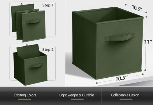 Sorbus Foldable Storage Cubes - 6 Fabric Baskets for Organizing Pantry, Shelf, Toy Box, Cubby, Closet Organizer - 11 Inch Collapsible Closet Organizers and Storage Bins (Dark Green 6 Pack) - color: Dark Green, size: 11 Inch