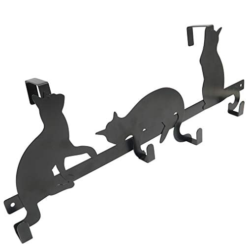 Evelots Over The Door 4 Hook Towel/Coat Rack Hanger Organizer, Kitty Cat Design-Easy No Tool Installation-Black Iron-Holds 20 lbs. - size: 1 Pack, style: 4 Hook Kitty Cat Design