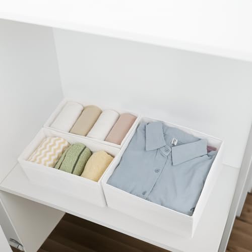 Washable Cloth Drawer Organizer, Set of 4 Foldable Sock Dresser Drawer Organizers Storage Boxes, Fabric Storage Boxes Closet Cabinet Organizer for Clothes (White, S+2M+L) - color: White, size: 1S+2M+1L