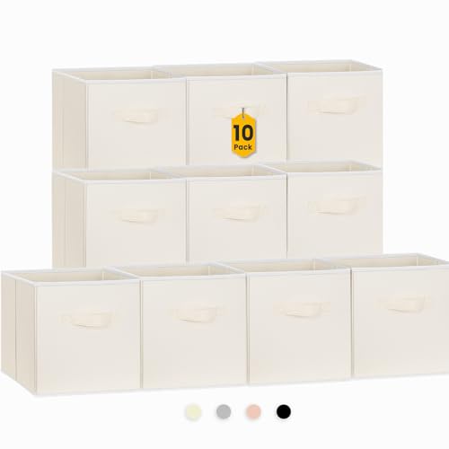 Criusia Storage Cubes, 11 Inch Clothes Storage Bins with Dual Handles (10 Pack), Fabric Collapsible Storage Bins for Shelves Closet, Cubby Organizer Bins for Clothing Toys Blanket Yarns (Beige) - color: Beige, size: 10 Pack - 11 inches