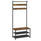 VASAGLE Hall Tree with Bench and Shoe Storage, Entryway Bench with Coat Rack Stand and Shoe Rack, 9 Movable Hooks, Top Bar, Fabric Shelves, Industrial, Rustic Brown and Black UHSR411B01 - color: Rustic Brown + Black, size: 25.2"W