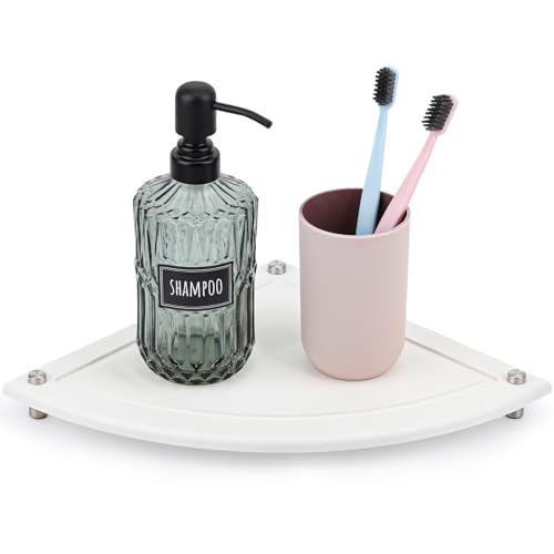 Segbeauty Fast Drying Corner Counter Shelf, 9.85in Instant Dry Corner Sink Organizer Diatomite Tray, Water Absorbent Tray for Bathroom Counter Decor, Side Countertop Organizer for Soap Dispenser - color: Pure White, size: 9.9" x 9.9" x 1.2"