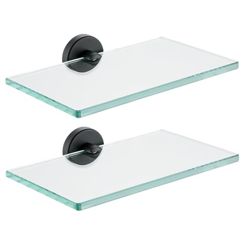 JQK Bathroom Glass Shelf Black, Tempered Glass Shower Storage 8 by 5 inches, 304 Stainless Steel Matte Black Wall Mount 2 Pack, TGS101L8-PB-P2 - color: Matte Black, size: 8 Inch (2 Pack)