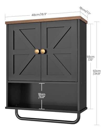CHOEZON Bathroom Wall Cabinet, Medicine Cabinet with Open Partition and Towel Bar, Rustic Storage Cabinet with Open and Hidden Storage Space, for Bathroom, Living Room, Kitchen, Black and Walnut - color: Black and Walnut, size: 7.1"D x 18.9"W x 24.8"H