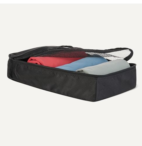 Amazon Essentials 4-Piece Space-Saving Packing Cubes Travel Accessories Set, Luggage Organizer with Double Zipper, Mesh Top, Small/Medium/Large/Slim, Black (Previously Amazon Basics) - color: Black, size: 1 x Large, 1 x Medium, 1 x Small, 1 x Slim