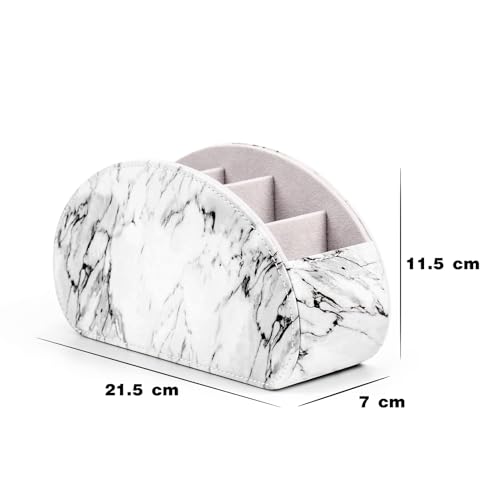 Remote Control Holders Organizer Box with 5 Compartment PU Leather Multi-functional Office Desk Storage Caddy Store Tv Remote for Media Player,Brush,Pencil,Glassees&Office Supplies (Marble) - color: Marble, size: S
