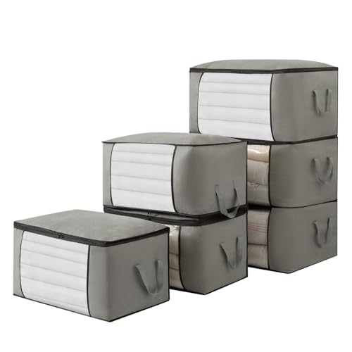 Large Storage Bags, Clothes Storage Bins Foldable Closet Organizers Storage Containers with Durable Handles Thick Fabric for Blanket Comforter Clothing Bedding(grey, 60L (4Pick) - size: 60L (4Pick）