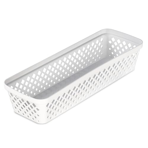 Glad Plastic Storage Basket Set - Multipurpose Drawer Trays, Kitchen Pantry Containers, and Bathroom Bins - 6 Pack Narrow Organizers, White - color: White, size: Narrow
