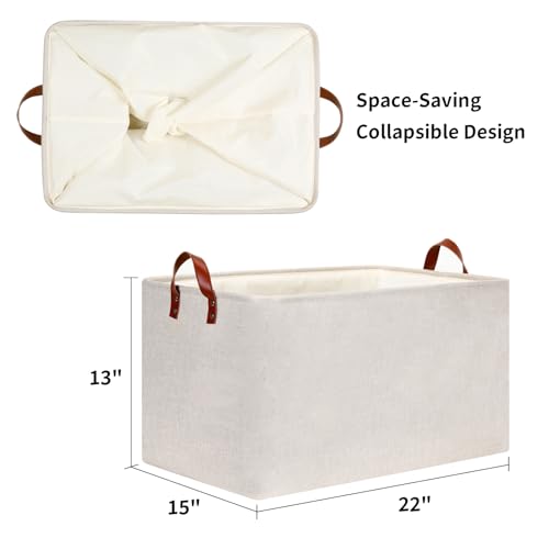 DULLEMELO Large Beige Storage Basket 70L Oversized Canvas Fabric Storage Bin, Collapsible Rectangular Toys Basket Organizer with Handles, 22X15 Storage Container for Clothes, Blankets, Pillows - color: Beige, size: Extra Large-22" x 15" x 13"