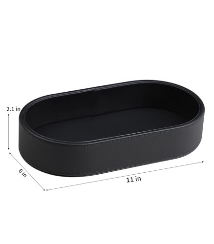 Oval Desk Valet Tray, PU Leather Perfume Dish Bowl for Keys Wallet Watch, Decorative Trinket Vanity Jewelry Tray, Entryway Nightstand Organizer Women Men (Black) - color: Black