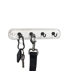Spectrum Farmhouse Key Holder Wall Mount Rack for Entryway Garage Mudroom Hanging Organization, Easy Install Rustic Key Ring Holder Rack for Keychains Rings & Fobs, White Washed with Black Hooks