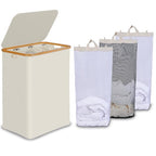 efluky Laundry Hamper with Lid, Trio Laundry Hamper with 3 Removable Bags, 3 Section Laundry Basket with Bamboo Handles for Bathroom, Bedroom & Laundry Room, 160L Beige - color: Beige, size: 160L Trio
