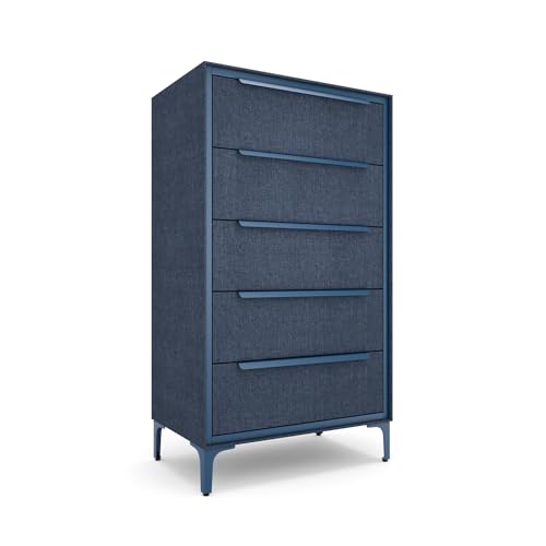 tinge Naima Premium Fabric Dresser - Strong Metal Frame, 5 Spacious Sag-Proof Drawers with Sleek Metal Handles - Premium & Durable Storage Solution for Your Home (Navy) - color: Ocean Blue (Navy), size: 14"D x 23.5"W x 41.8"H (5 Drawers)