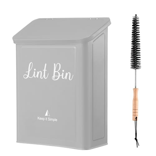 SUBEKYU Metal Magnetic Lint Bin for Laundry Room, Wall Mounted Lint Box Holder with Lid for Dryer,Light Grey - color: Light Grey