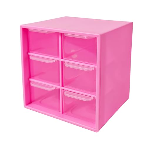 Small Drawer Organizer for Desk, 4.7" x 4.7" x 3.8" Small Desktop Organizer with 6 Drawers, Plastic Storage Box for Office, Classroom, Craft and Home Organization - color: Rose Red