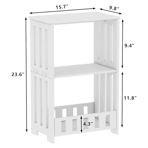 HAYOFAMY 3 Tier Side Table Night Stand, Narrow End Table with Display Shelf, Small Bookcase Bookshelf, Simple Bedside Table Storage Rack for Bedroom, Living Room, Office, Bathroom, White