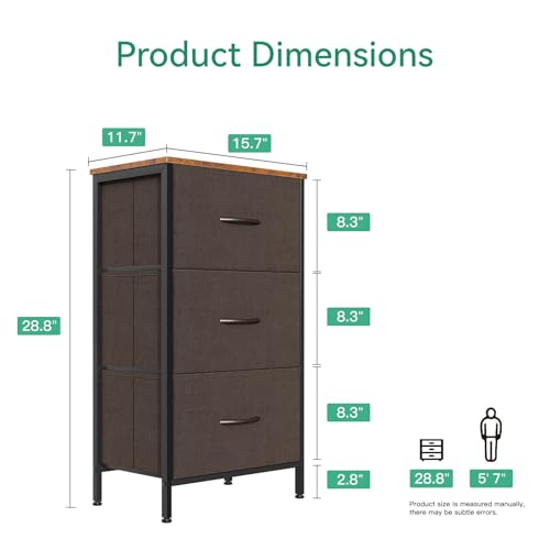 AODK Dresser for Bedroom Nightstand Small Dressers Chest of Drawers End Table for Living Room, Closet Dresser with 3 Storage Drawers Organizer Clothes, Brown - color: Brown