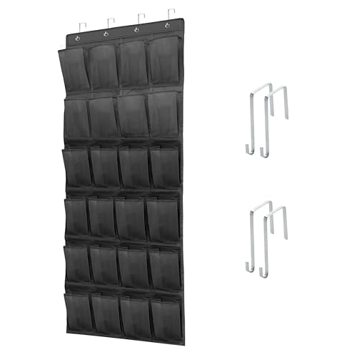Over The Door Shoe Organizer with 24 Large Breathable Mesh Pockets Sturdy Closet Door Shoe Storage Holder Hanging SimpleHouseware Men Women Kids Shoe Holder for Rack (Black) - color: Black