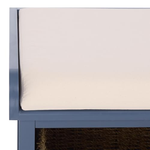 SAFAVIEH Home Collection – Lonan Blue Storage Bench with Seat Cushion, 3 Basket Drawers, Coastal Farmhouse Entryway Design (AMH5733H) - color: Blue