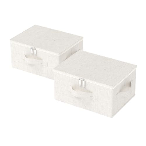 Underbed Storage Cube, Closet Organizer with Lid, Foldable Home Container Bags for Organizing Clothes, Shoes, Blankets, Pillows, 15.7x11.8x7.8Inches, Beige, 2 Pack - color: Beige, size: 15.7x11.8x7.8 in(2 Pack)