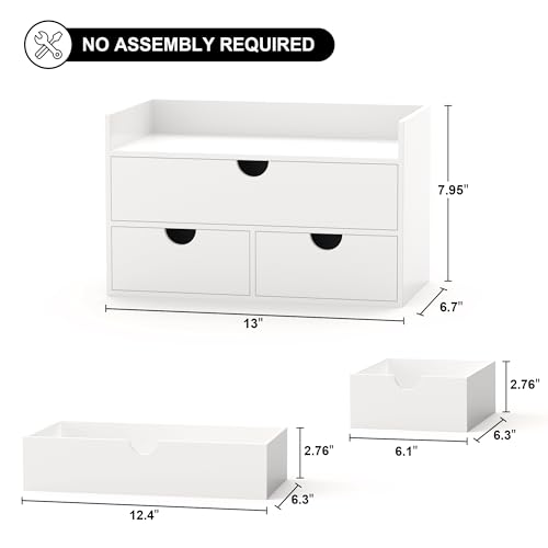 Bamboo Desk Organizer with Drawers Desktop Storage Drawers for Bills Office Supplies Kitchen Utensils Organizing Tool for Home Classroom Organization No Assembly (White with Shelf) - color: White with Shelf