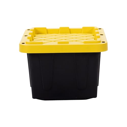 Plastic 5-Gallon Storage Tote with Lockable Lid, Stackable Tough Regular-Duty Bin for Garage, Tools, and Home Organization (2-Pack) - Black and Yellow - size: 5-Gallon (2-Pack)