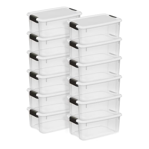 Sterilite 12-Pack Ultra Latching Box, Storage Bins with Lids, Clear Plastic, 18 Quart - Heavy-Duty Organizing Containers for Closet, Bathroom, and Office - size: 18 Quart, style: 12-Pack