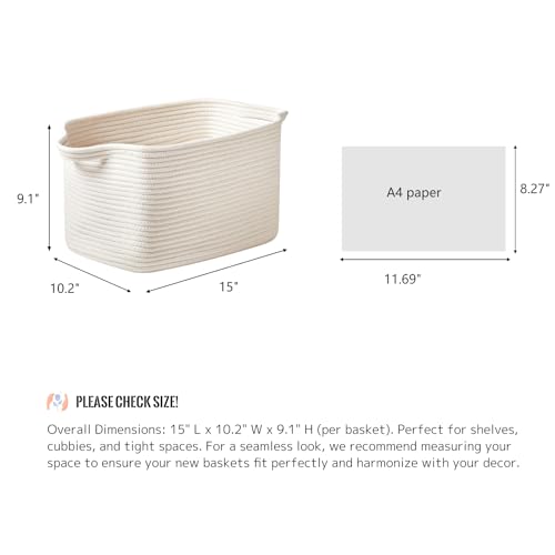 R RUNKA Cotton Rope Storage Basket 15"x10"x9" – Fabric Storage Bins for Organizing Clothes,Toys,Blankets – Durable Woven Storage Basket for Closet, Shelf & Living Room