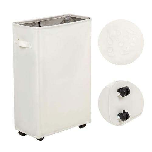 ZERO JET LAG Slim Laundry Hamper with Wheels, Small Laundry Basket for clothes, Rolling Skinny Hampers for Bedroom, Dorm and Laundry Room - 52L Standable Corner Design, (22" Beige) - color: Beige (With Wheels)
